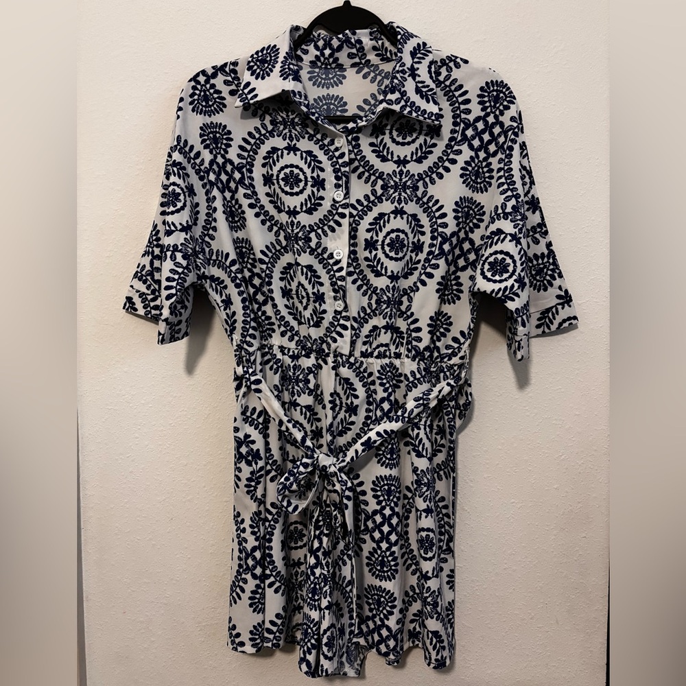 Navy and White Patterned Dress